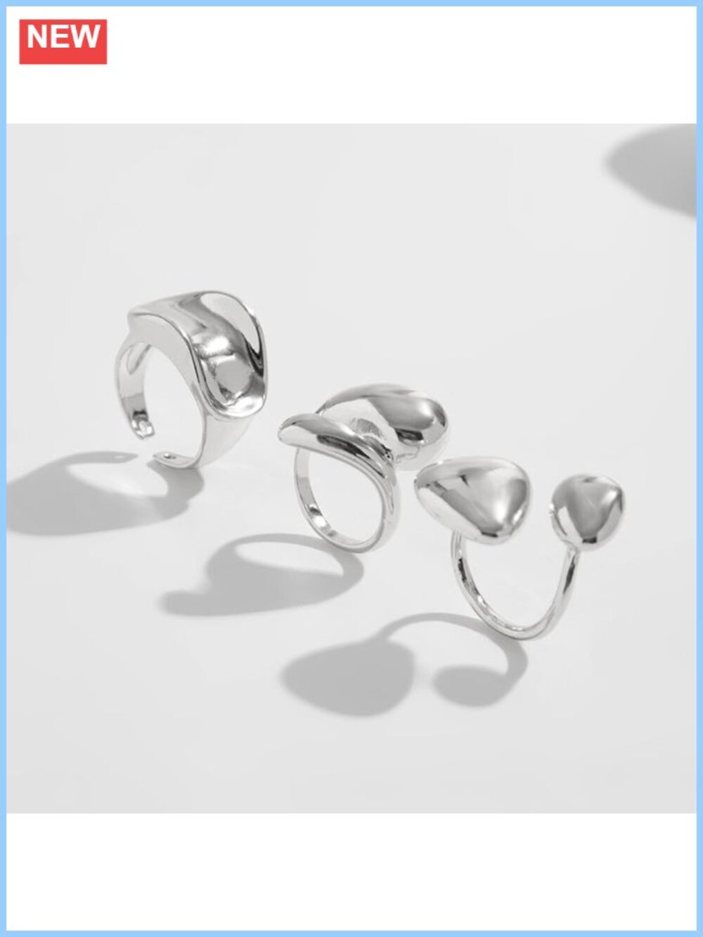 Chunky Stainless Steel Adjustable Stacking Rings Set Statement Jewelry - Picture 4 of 5